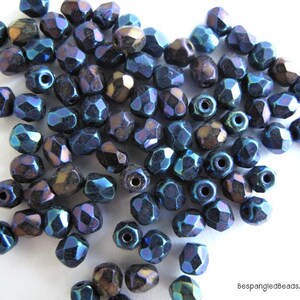 Blue Iris Czech Glass Beads 4mm or 6mm Fire Polished Loose Beads 50 100 600 pc image 4