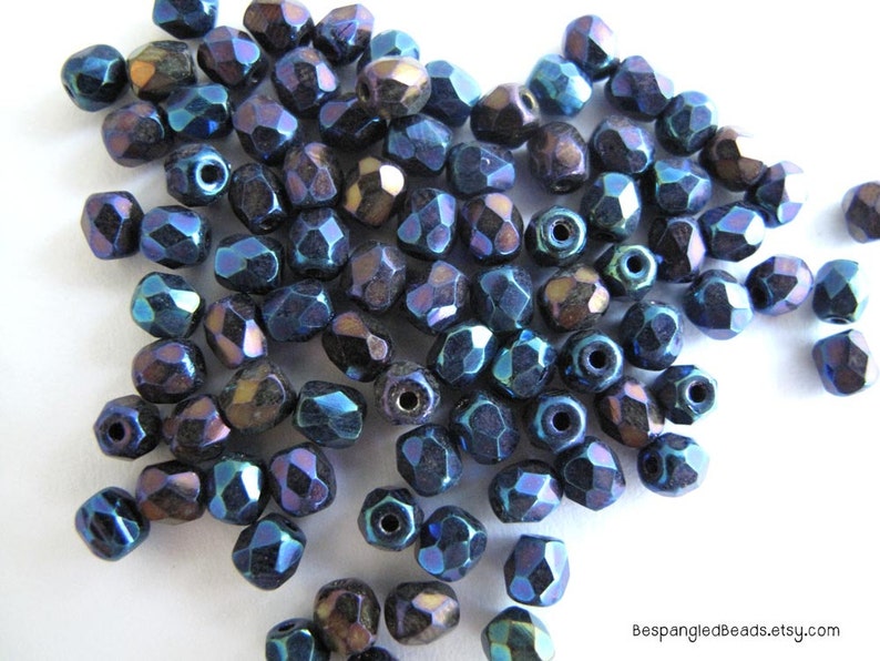 Blue Iris Czech Glass Beads 4mm or 6mm Fire Polished Loose Beads 50 100 600 pc image 4