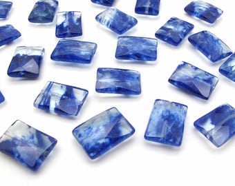 Blueberry Quartz 10x14 mm Cobalt Blue Glass Faceted Rectangle Beads, Mottled Royal Sapphire Blue