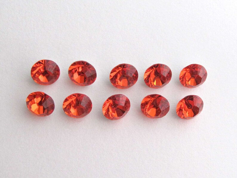 Chatons Hyacinth Orange Crystal Rhinestone Round Pointed Foil Back Glass Gems Embellishments Set of 10 Size SS29 / 6mm image 3