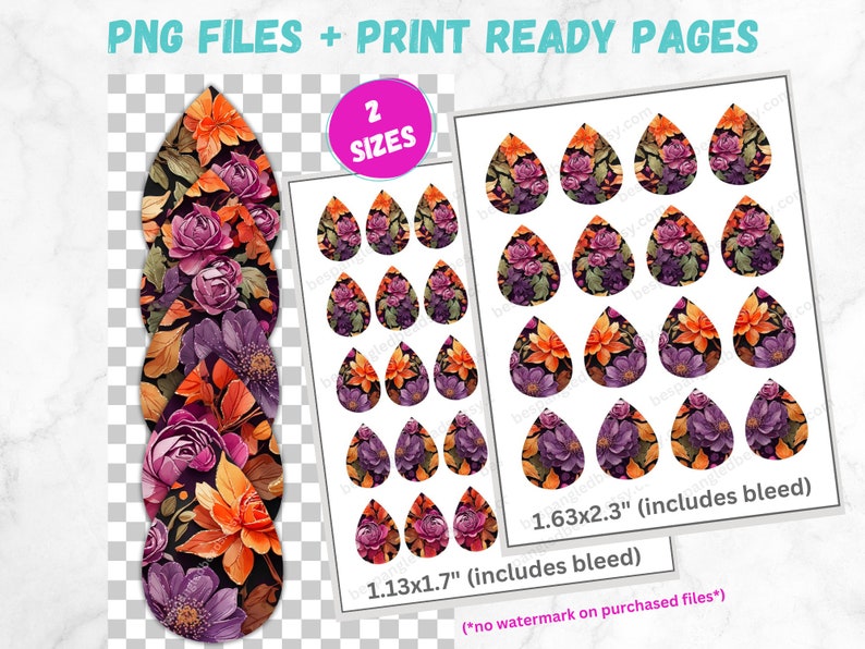 Colorful Florals Sublimation Earring Designs PRINTABLE Teardrop Earring PNG Digital Collage Sheet Tear Drop Earring Instant File image 2