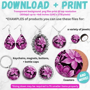 Magenta Spring Flower Earrings Sublimation Designs 3D Florals PRINTABLE Teardrop Earring PNG Digital Collage Sheet Tear Drop Earring Instant image 4