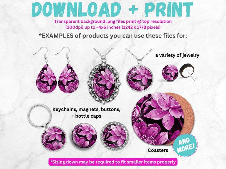 Magenta Spring Flower Earrings Sublimation Designs 3D Florals PRINTABLE Teardrop Earring PNG Digital Collage Sheet Tear Drop Earring Instant image 4