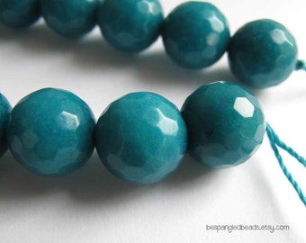 Teal Candy Jade 12mm Faceted Round Beads NEW COLORS Teal Green Peach Orange 6.5" strand (14 pieces)