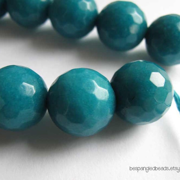 Teal Candy Jade 12mm Faceted Round Beads NEW COLORS Teal Green Peach Orange 6.5" strand (14 pieces)