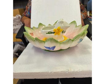 Juego de 2 piezas para patatas fritas y salsas Portmeirion Botanic Garden: Bol con forma de flor y bol con forma de rana, 30 cm (12").