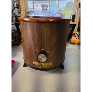 Vintage Rival Crock-Pot Långkokare Konstträ Brunt Stengods 3,5 Qt-works
