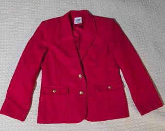 Suburban Petites Red Vintage Blazer Gold Crest Buttons Made in USA Size 6P