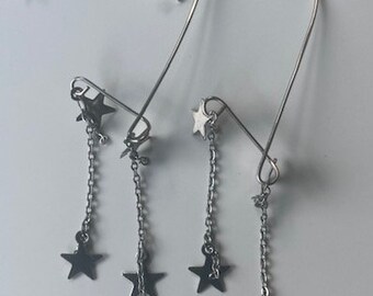 earwrap silver stars on chain