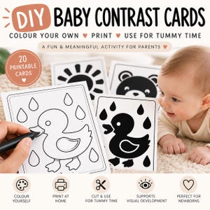 High Contrast Baby Cards, Newborn Visual Development, Baby Shower Activity Game, Printable Monochrome Coloring Pages,Cute Sensory Flashcards