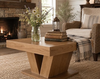 Solid Wood Square Coffee Table | Farmhouse Modern Living Room Centerpiece (31.5" W)