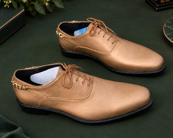 Chaussures habillées pour hommes en cuir fauve, faites main, style Oxford à lacets, chaussures formelles pour mariages et affaires