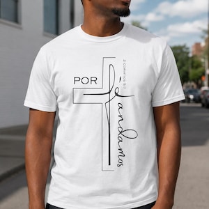 Por Fe Andamos PNG, 2 Corinthiens 5:7, verset biblique, croix chrétienne espagnole, sublimation de la foi, téléchargement numérique PNG