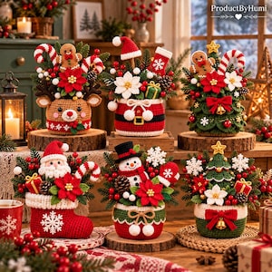 Christmas Planter Crochet Pattern, 6 in 1 PDF Bundle