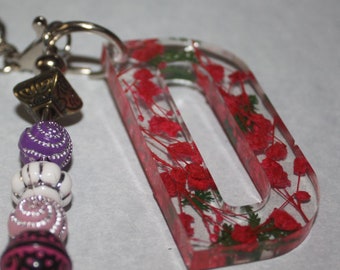 Initial Key Chain with Dried Flowers in Resin