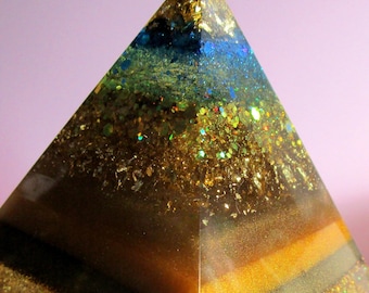Gold pyramid with a little Blue, gift, anniversary, birthday, housewarming, Valentine, Just Because