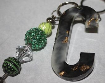 Resin Initial Key chain with beads
