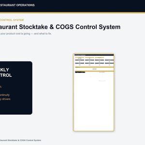 Restaurant COGS Spreadsheet, Weekly Stocktake Excel Dashboard for Food Cost Control