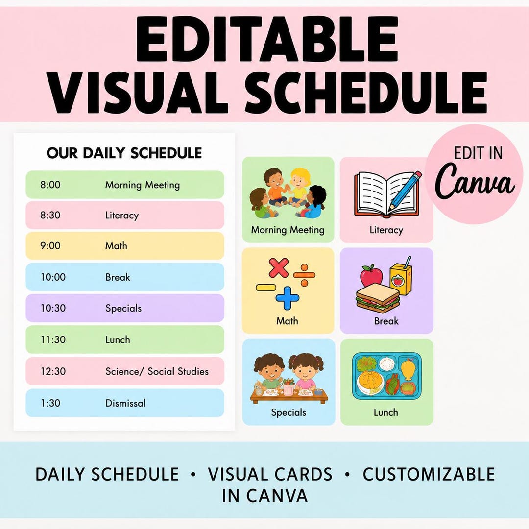 Editable Visual Schedule Canva Template, Daily Classroom Routine Cards ...