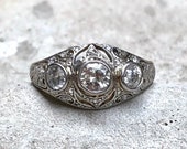 Edwardian Diamond And Platinum Trilogy Ring - 1 Carat of Diamonds - WOW