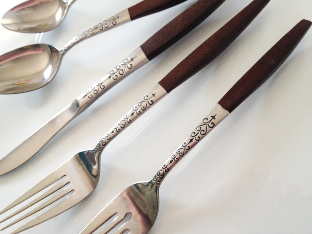 Interpur INR2 Stainless Flatware Brown Handle Scrolls Japan Mixed Lot