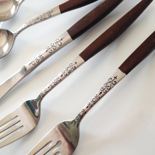 Interpur Stainless  With Faux Brown Wood Handles - 6 Piece Settings & Select-A-Piece