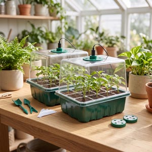 Seed Starter Tray with Grow Light, 2 Pack Seed Germination Kit, Adjustable Humidity Dome, Indoor Home Seedling Starter Tray