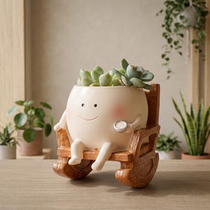 Cute Smiling Face Planter, Resin Succulent Pot, Whimsical Indoor Plant Decor, Funny Desk Decor, Gift for Plant Lovers, Gift for Her