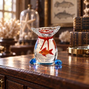 Figura de pez en frasco de vidrio soplado a mano, adorno de mini pez dorado en botella con energía curativa, pequeña estatua de acuario transparente para decoración de escritorio o estante. Regalo ideal.