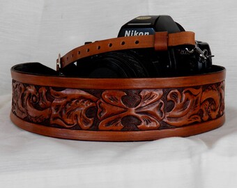 Hand Carved Leather Camera Strap