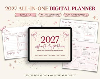 2027 Digital Planner | Pink All in One PDF | Daily Weekly Monthly Budget & Goals