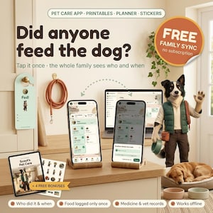 Pet Care App with Phone Sync | Dog Feeding Tracker, Pet Medication Log, Pet Sitter Sheet | Printable Pet Binder, Digital Planner