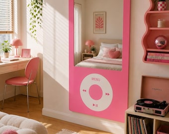 Bubblegum Pink Y2K Music Player Mirror, Retro Bedroom Decor (Full Length)
