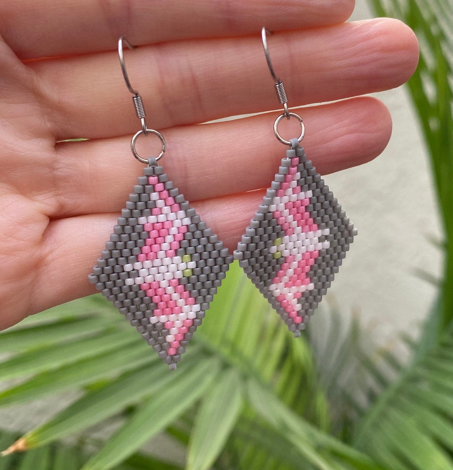 BEADED BAT EARRINGS pink & white bat with lime green eyes Etsy
