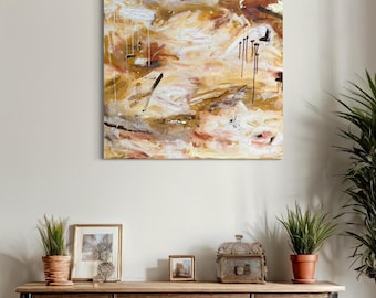 Brown acrylic artwork - Abstract painting on canvas - Impressive original square art
