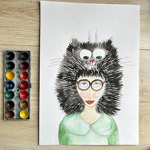 Origineel zwart-wit katteninktschilderij: A3-kunst voor kattenliefhebbers