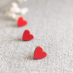 Heart pin set of 3 Small red brooch Valentines day pin wooden heart for women Gifts for kids Love tie pin image 4