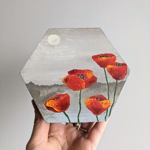 Poppy jewelry box wood Acrylic painting red poppies on the box Flowers painting gift for floral lover Hand painted art image 9