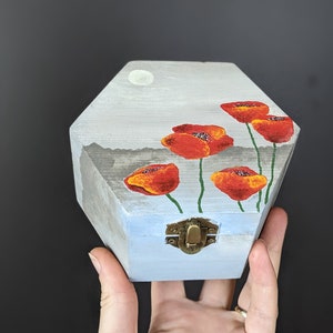 Poppy jewelry box wood Acrylic painting red poppies on the box Flowers painting gift for floral lover Hand painted art image 1