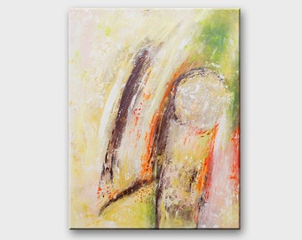 Large Abstract Acrylic Painting: Earth Tones Modern Wall Art (28" x 35")