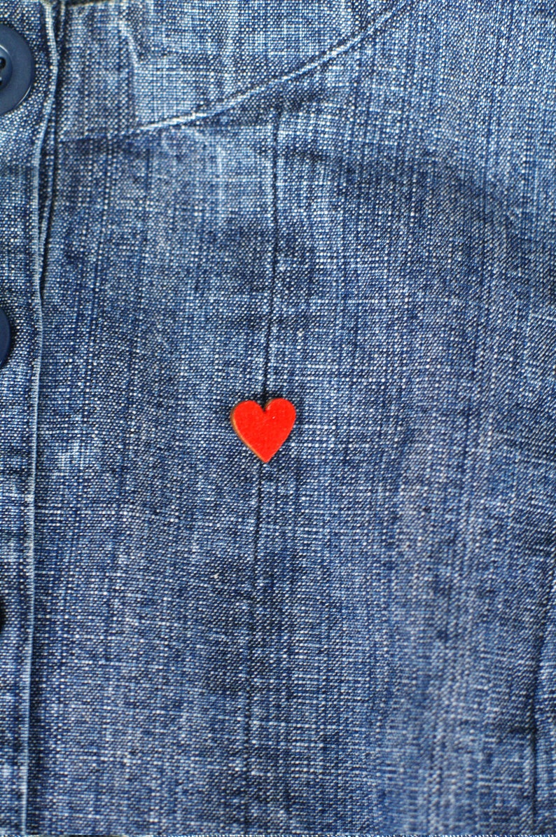 Wood small heart red pins Red heart brooch image 5