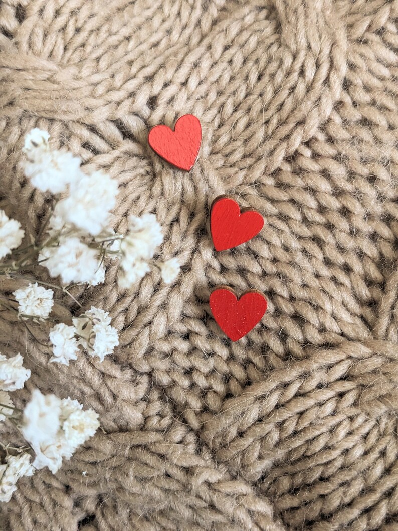 Heart pin set of 3 Small red brooch Valentines day pin wooden heart for women Gifts for kids Love tie pin image 3