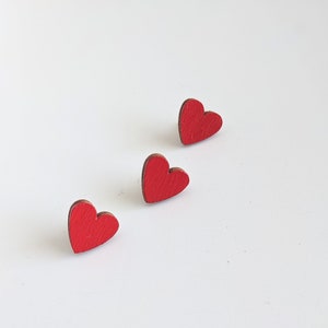 Heart pin set of 3 - Small red brooch -  Valentine’s day pin wooden heart for women - Gifts for kids - Love tie pin