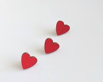 Juego de broches de corazón de madera roja: broche de San Valentín, regalos para ella