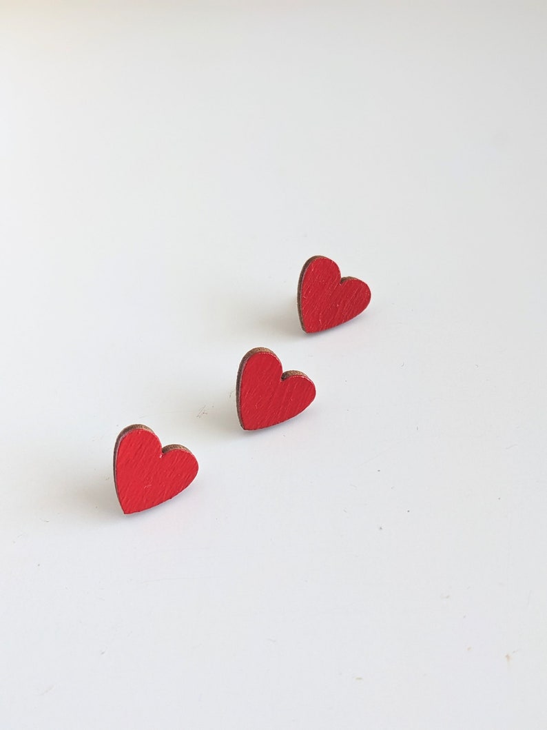 Heart pin set of 3 Small red brooch Valentines day pin wooden heart for women Gifts for kids Love tie pin image 1