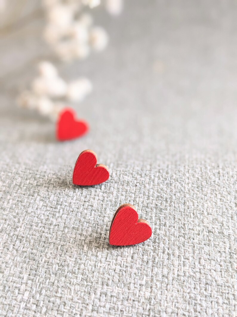 Heart pin set of 3 Small red brooch Valentines day pin wooden heart for women Gifts for kids Love tie pin image 4