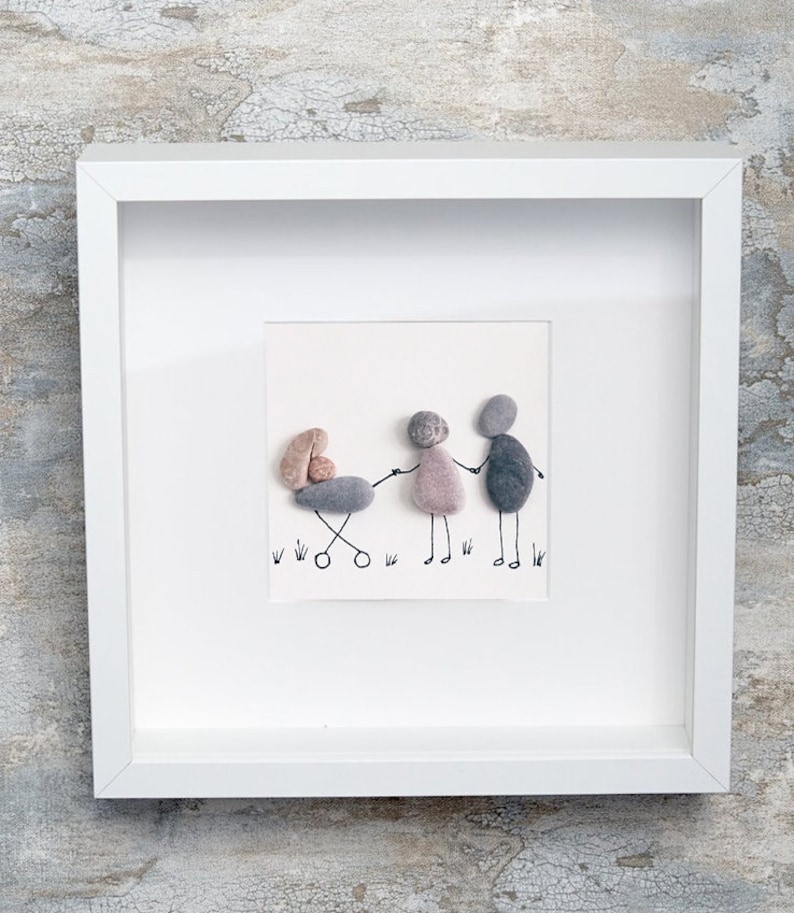 Parents to be gifts New baby pebble art nursery design Gift for new parents to be wall art New baby painting image 5