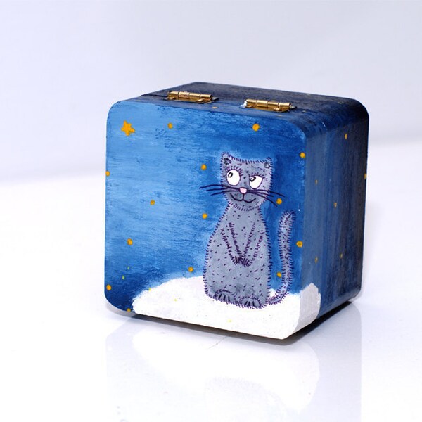 Small wooden box Cat jewelry box Wood box cat Keepsake box wood Small box cat Jewellery box wood HAND PAINTED small jewelry box Wood cat box