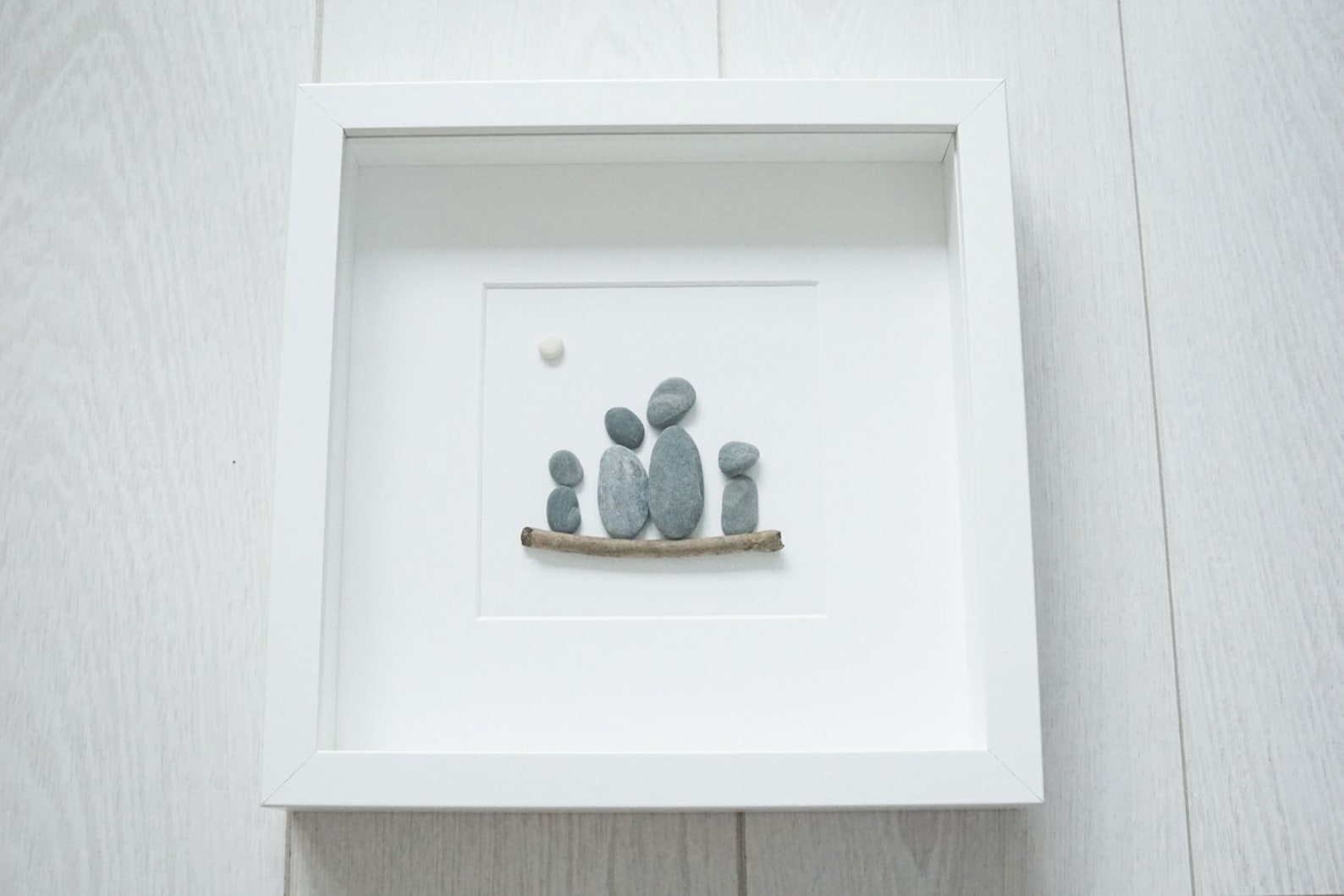 Shadow box art Pebble art family of 4 Deep frame Etsy