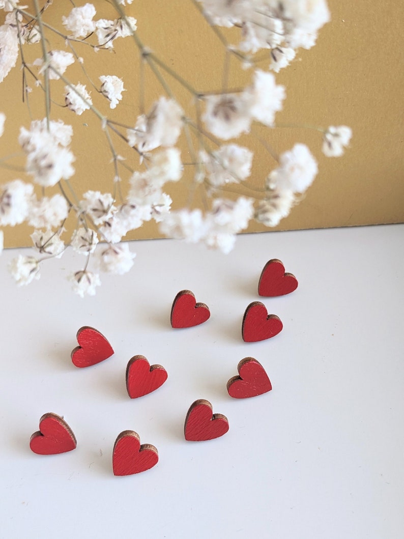 Heart pin set of 3 Small red brooch Valentines day pin wooden heart for women Gifts for kids Love tie pin image 5